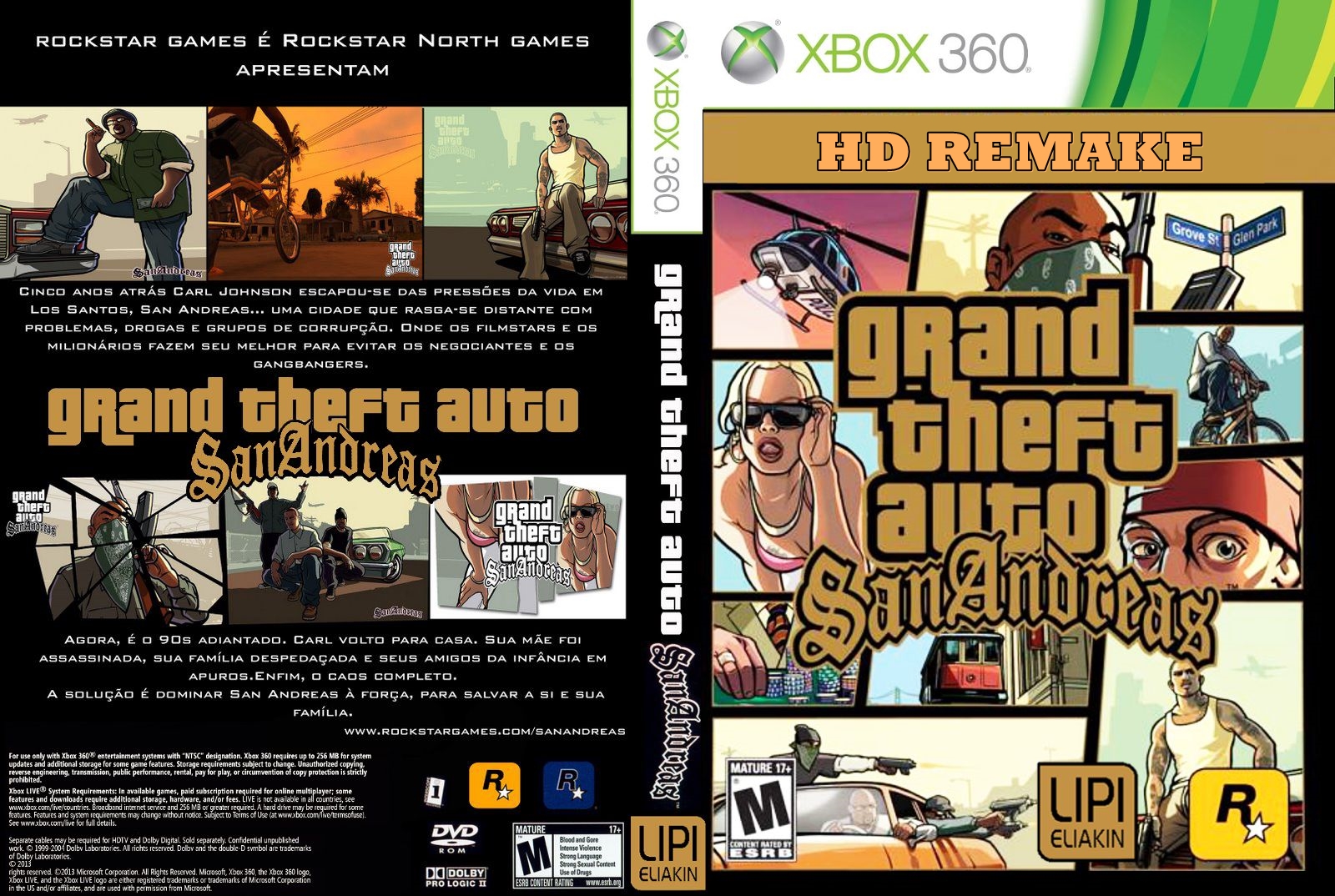 Resultado de imagem para (GTA S.A HD) Grand Theft Auto: San Andreas HD Remake xbox 360 covers